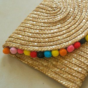 Shiraleah PomPom Woven Braid summer Clutch